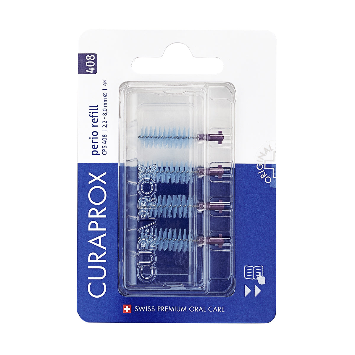 Curaprox CPS 408 Perio refill Deep Violet verpakking met vier ragers
