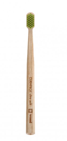 Curaprox CS Wood ultra soft tandenborstel met houten handvat en groene haartjes