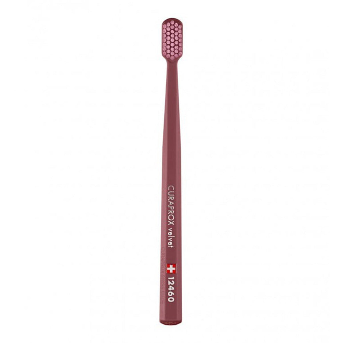 Curaprox Tandenborstel CS 12460 velvet in bordeauxrode kleur rechtop