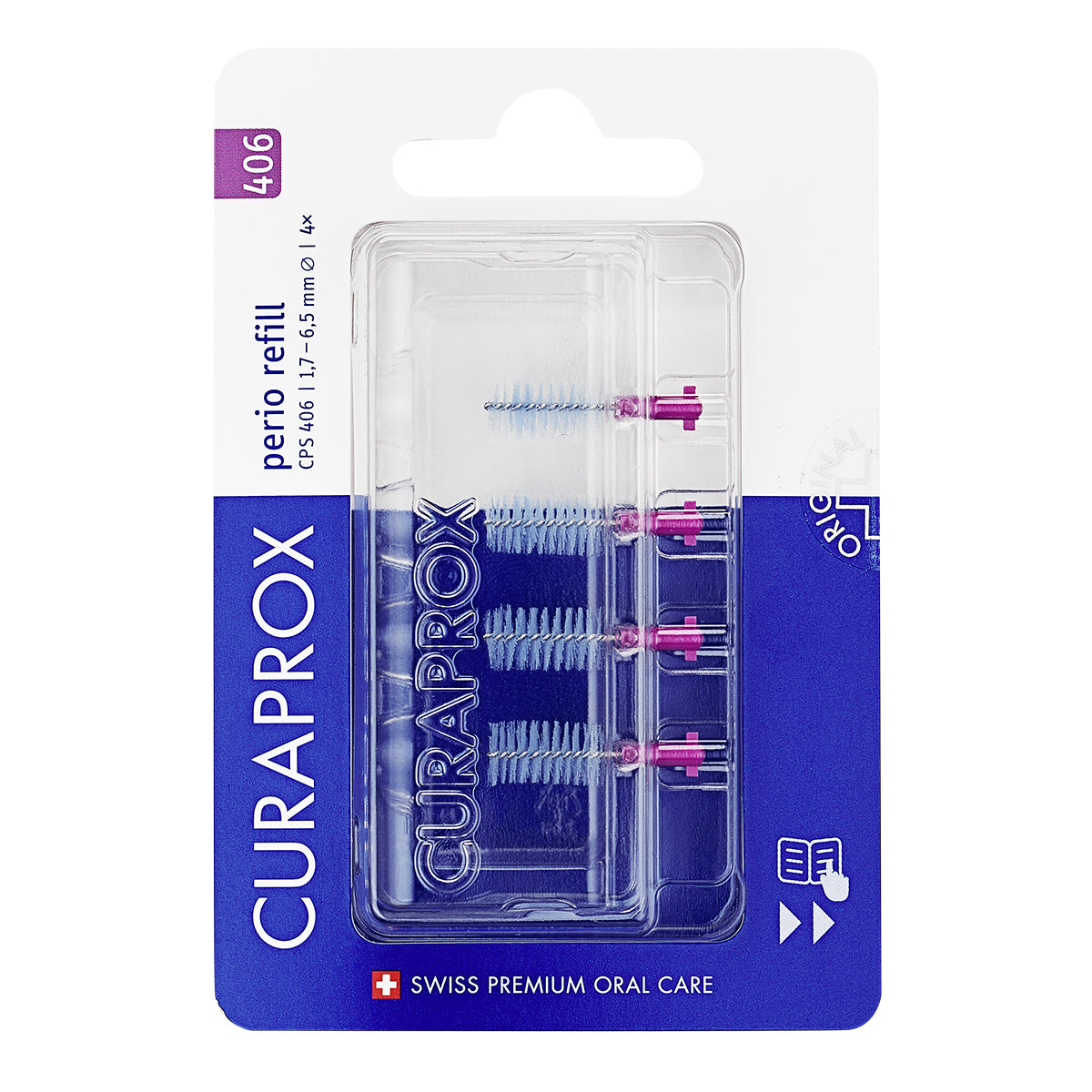 Curaprox CPS 406 Perio refill Fuchsia verpakking met 4 ragers 1,7-6,5 mm