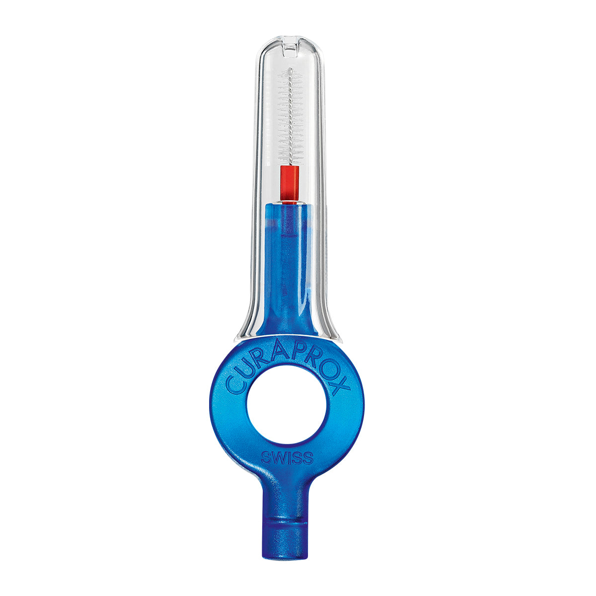 Curaprox UHS 409 handige houder blauw met ronde greep en beschermdop