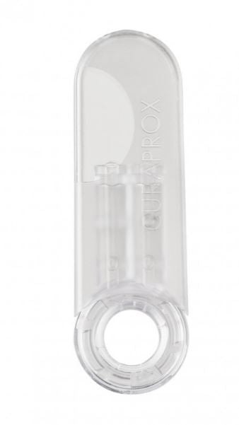 Curaprox UHS 425 Duo ragerhouder doorzichtig met ring, close-up zonder rager