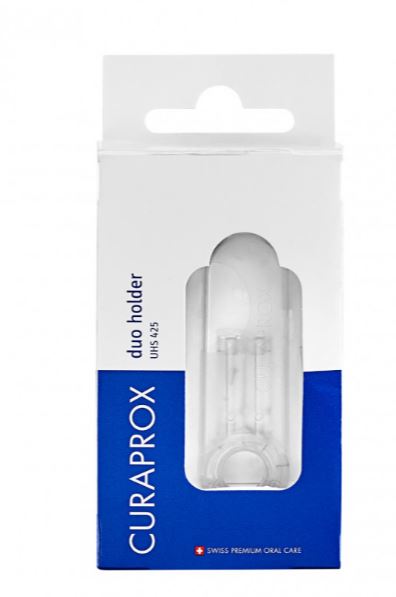 Curaprox UHS 425 Duo ragerhouder in verpakking met blauw etiket