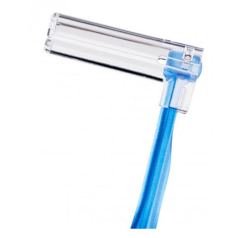 Curaprox UHS 470 ragerhouder met transparante houderkop en blauwe steel