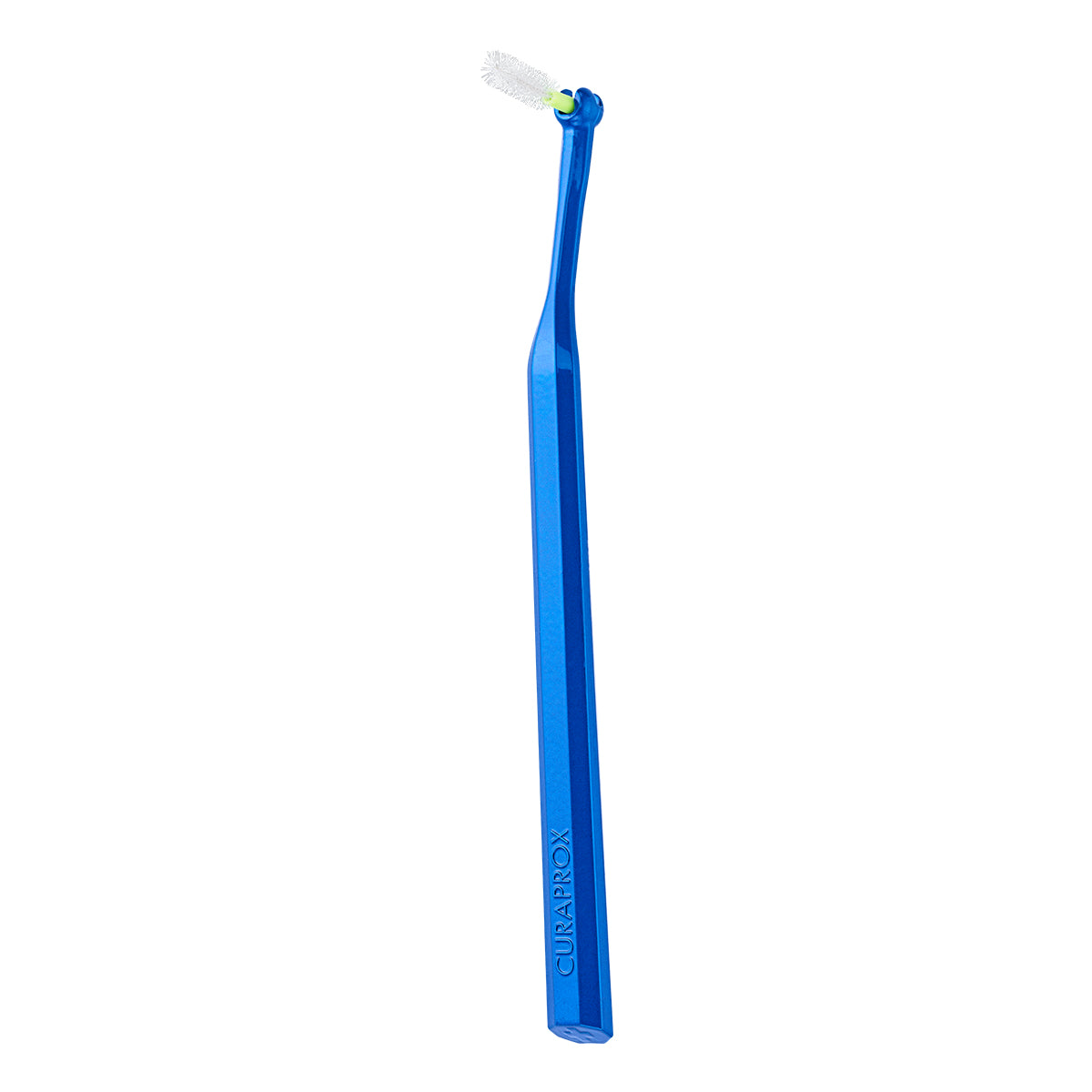 Curaprox UHS 475 ragerhouder in blauw, smalle handgreep met kleine borstelkop