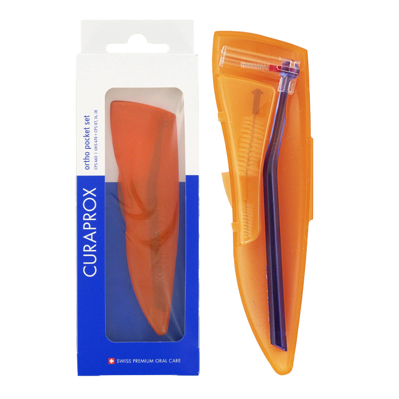 Curaprox CPS 460 Ortho pocket set met oranje etui en interdentale ragers