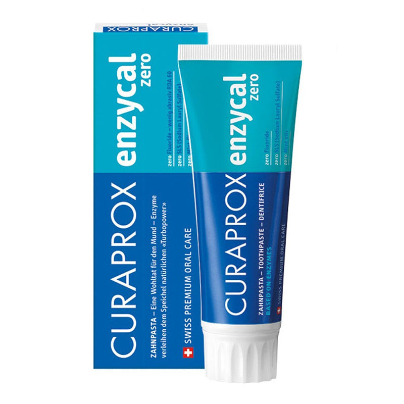 Curaprox Enzycal Zero tandpasta tube met verpakking ernaast
