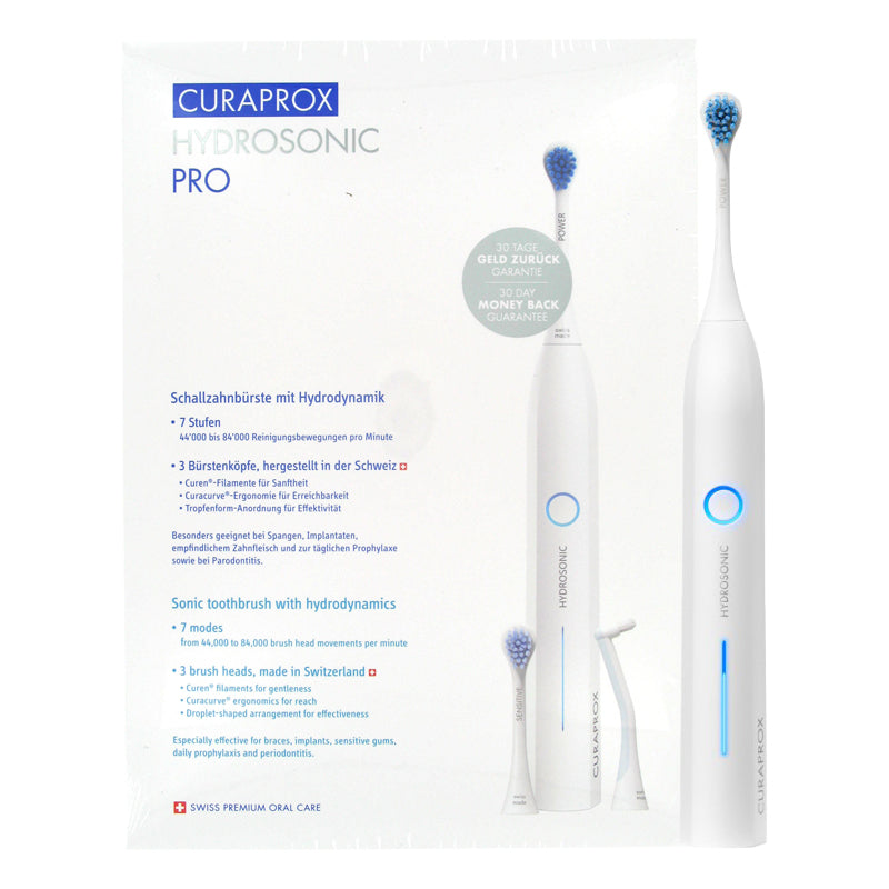 Curaprox Hydrosonic Pro sonische tandenborstel met verpakking en opzetborstels