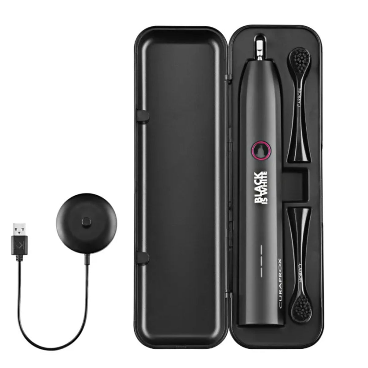 Curaprox Hydrosonic Black is White tandenborstel in etui met usb-oplaadstation