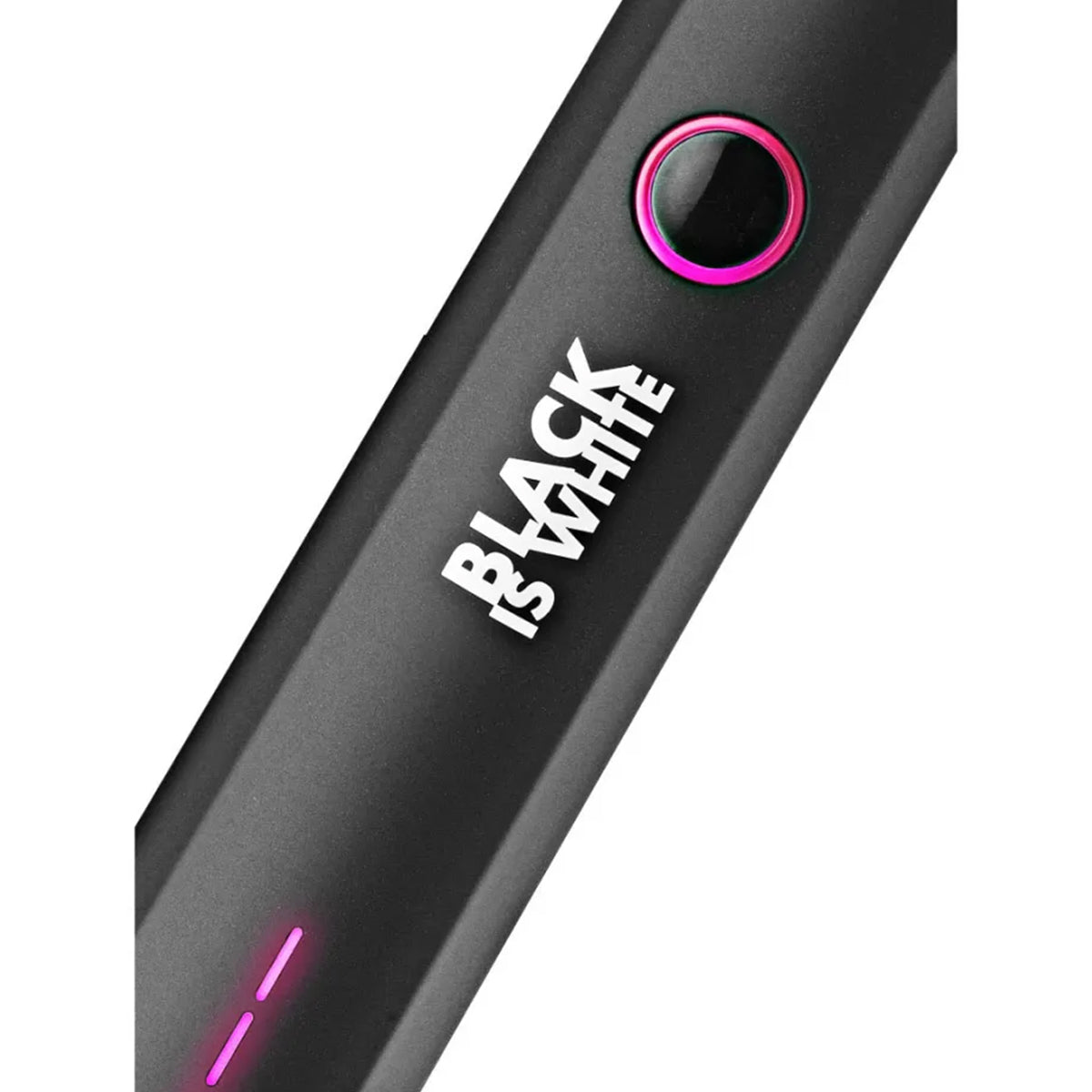 Curaprox Hydrosonic Black is White detail van roze aan-uitknop en logo