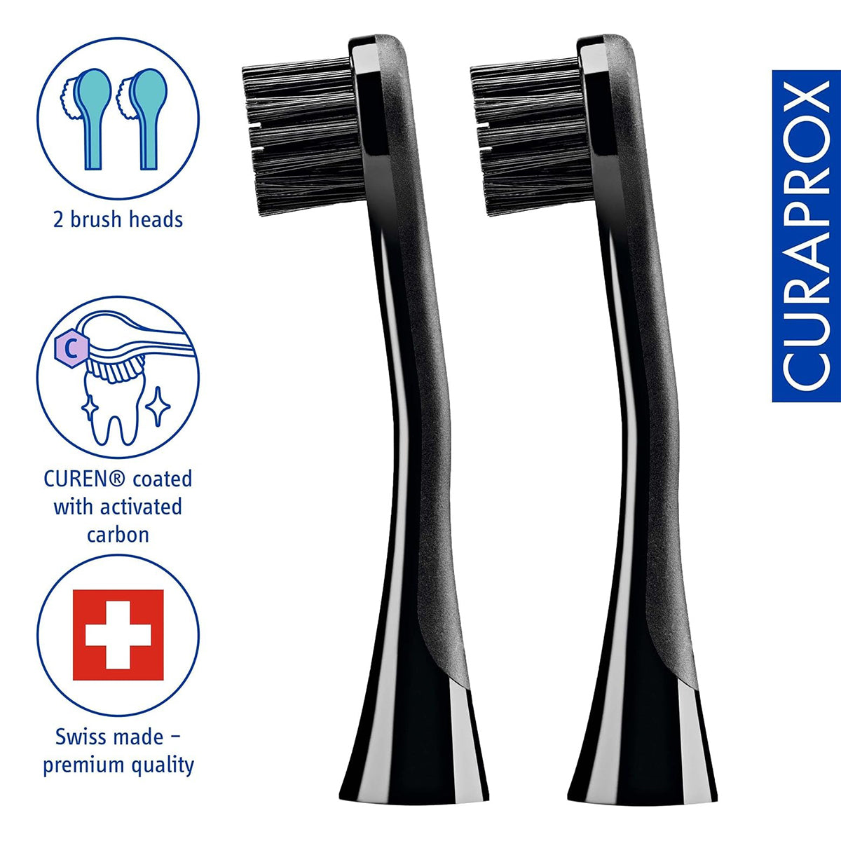 Curaprox Hydrosonic opzetborstels Black is White, set van 2 met zwarte CUREN coating