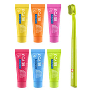 Curaprox BE YOU tandpasta set met zes gekleurde tubes en groene CS 5460 tandenborstel