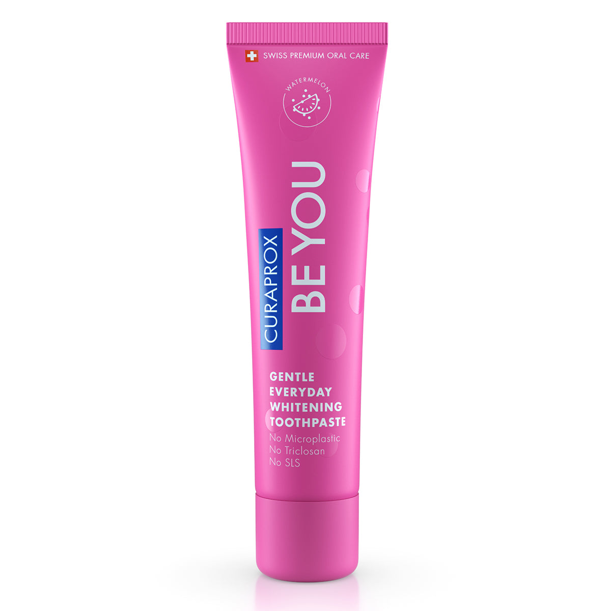 Curaprox BE YOU tandpasta watermeloen roze tube met dop rechtop