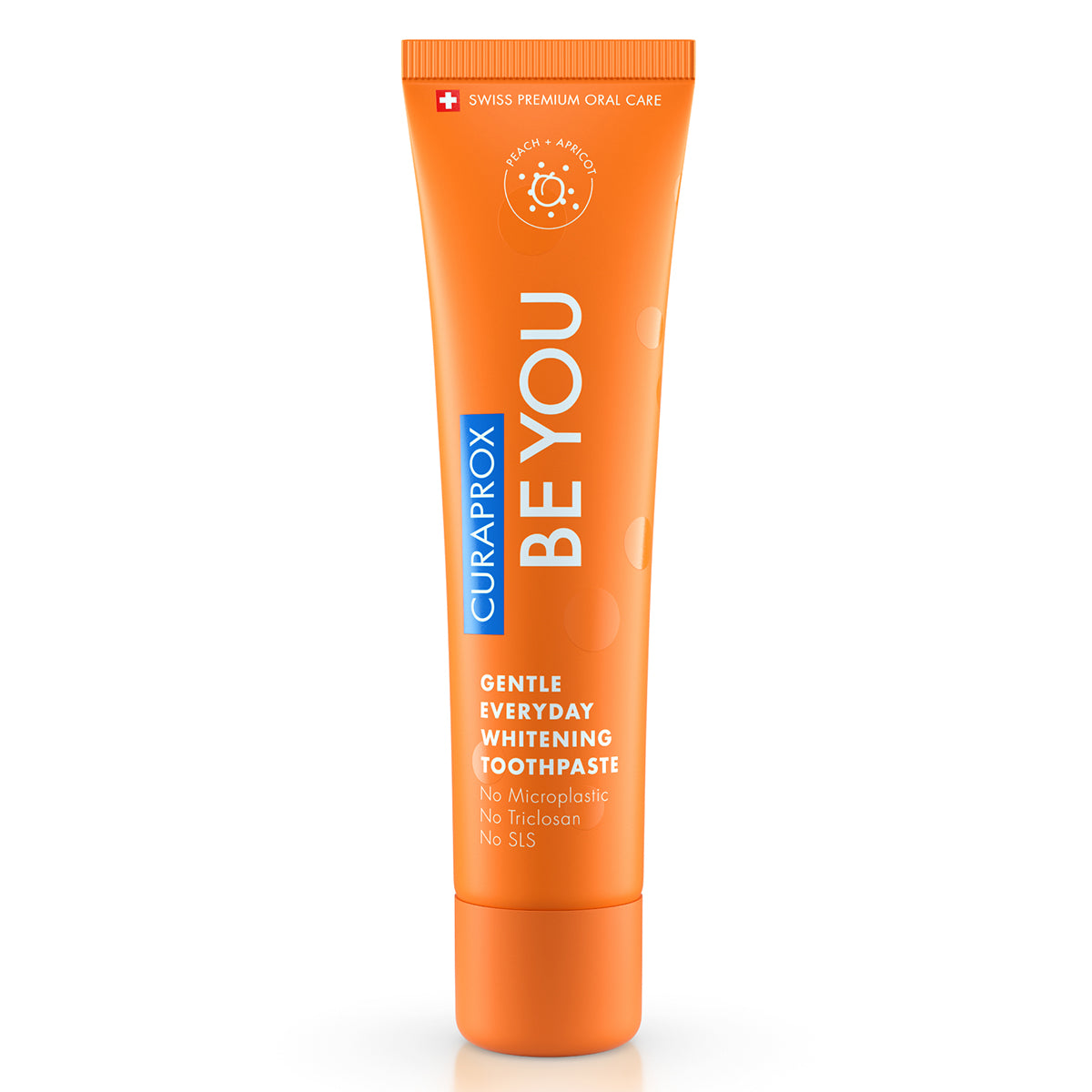 Curaprox BE YOU tandpasta perzik/abrikoos oranje tube rechtop