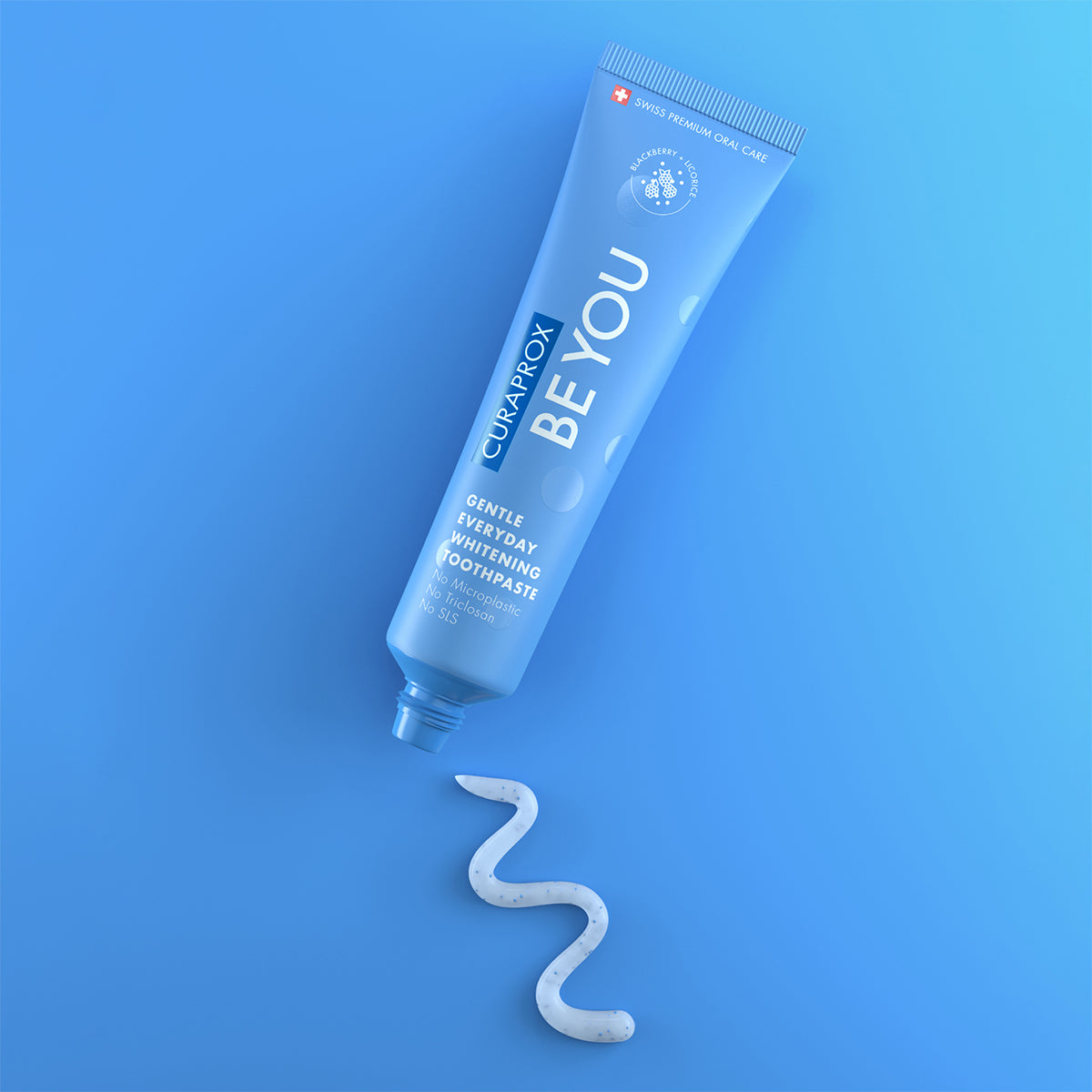 Curaprox BE YOU tandpasta bramen/drop tube met uitgeknepen witte pastastreep