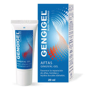 Gengigel Gingival Gel tube naast verpakking met tekst Aftas en Hyaluronzuur