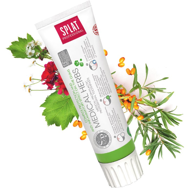 Splat tandpasta Professional Medical Herbs tube met groene bloemen en duindoornbessen