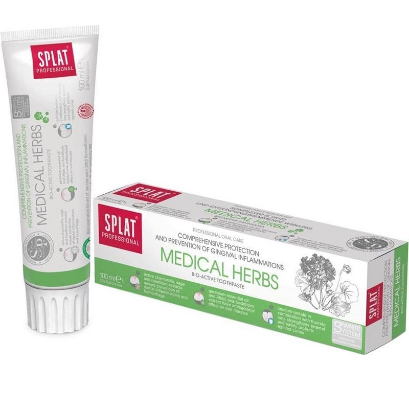 Splat tandpasta Professional Medical Herbs tube naast verpakkingsdoosje