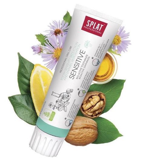 Splat tandpasta Professional Sensitive tube tussen citroen, walnoten, honing en bloemen