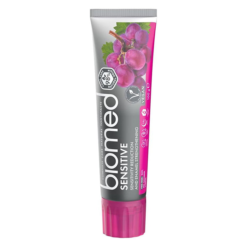 Biomed Sensitive tandpasta tube met druiven en roze dop