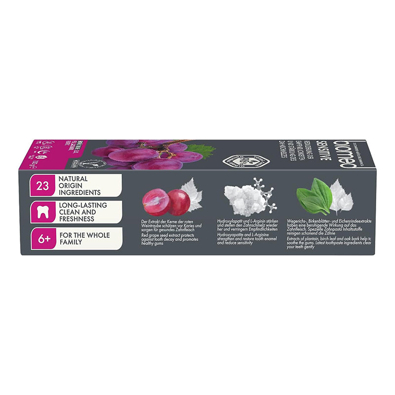Splat Biomed Sensitive tandpasta verpakking zijkant met ingrediënten en werking uitgelegd