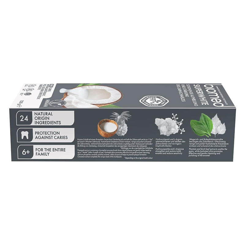 Splat Biomed Superwhite tandpasta verpakking met kokosnoot, ananas en munt afbeelding