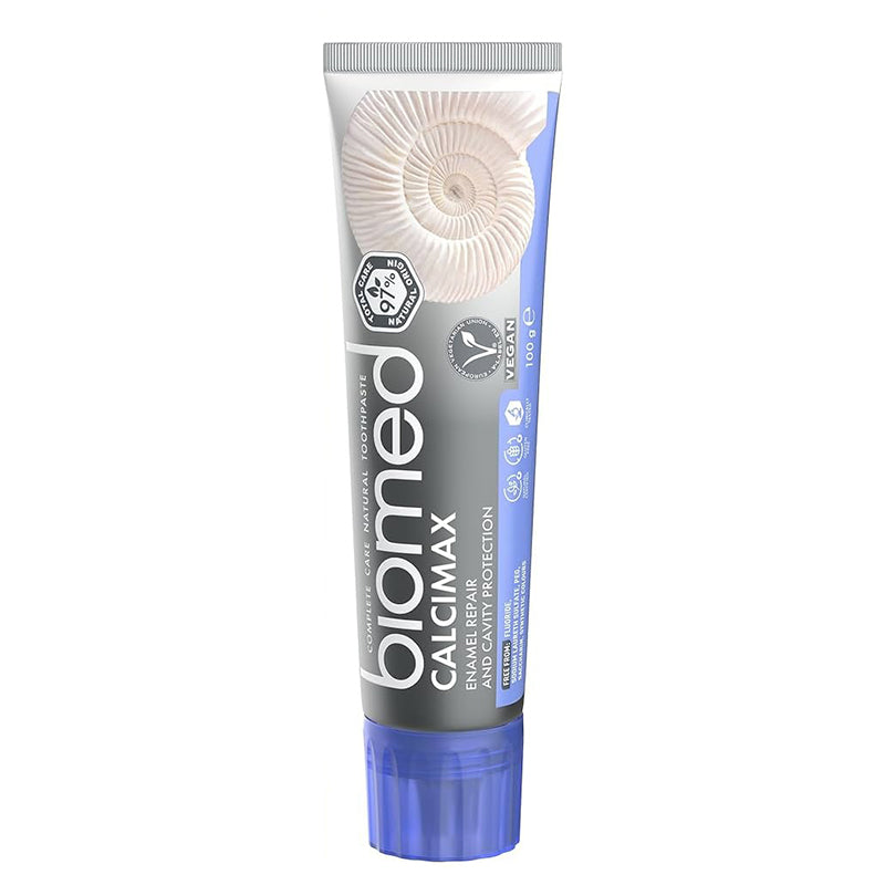 Splat Biomed Calcimax tandpasta tube met blauwe dop rechtop staand