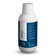 Woom mondspoeling Total+ witte fles met blauw etiket en productinformatie