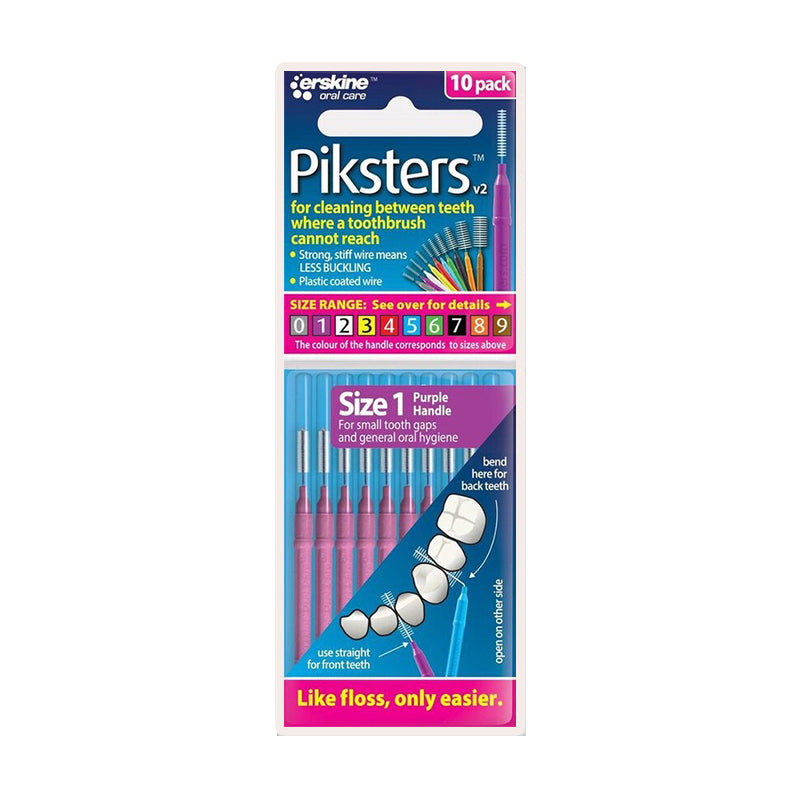 Piksters ragers Size 1 paars verpakking met 10 stuks en gebruiksinstructie
