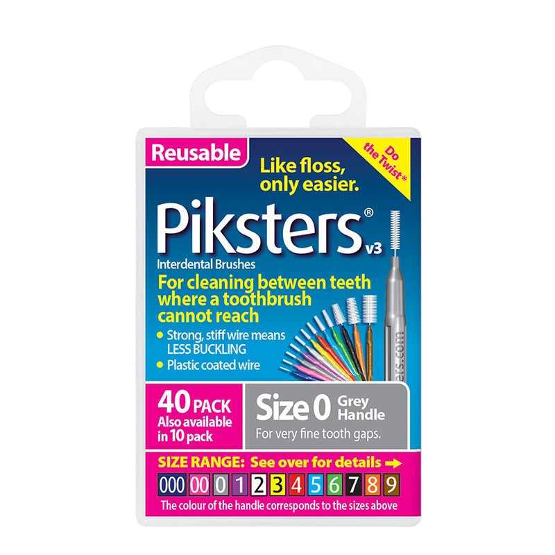 Piksters ragers Size 0 zilver box, verpakking met 40 stuks grijze handgreep
