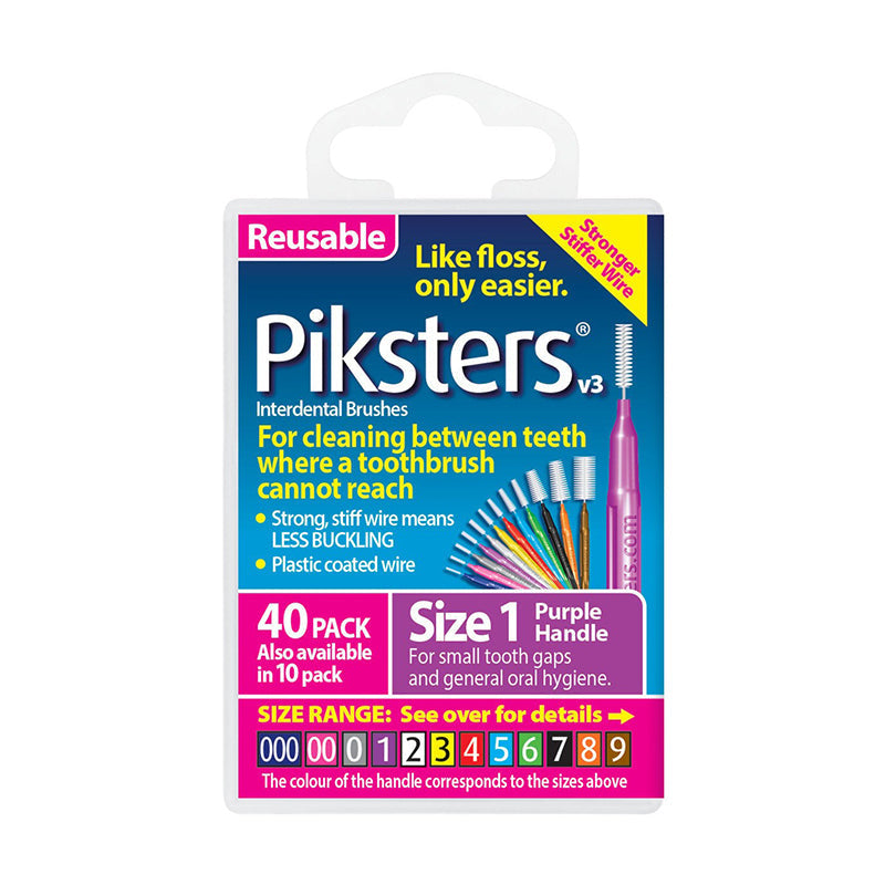 Piksters ragers Size 1 paars, verpakking 40 stuks interdentale ragers