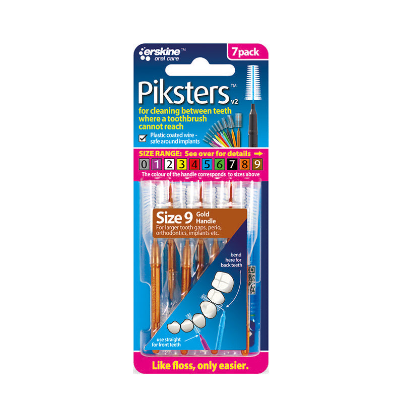Piksters ragers recht size 9 bruin verpakking met 7 stuks gouden handvat