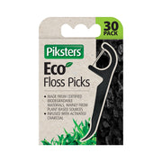 Piksters Eco Charcoal Floss Picks verpakking van 30 stuks met flosser afbeelding