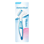Piksters Denture Brush kunststofborstel in blauw met wit op blisterverpakking