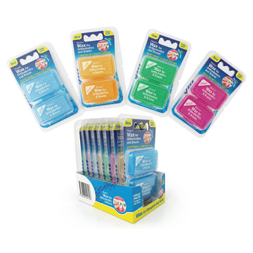 Piksters Orthodontic wax mint twinpacks in blauw, oranje, groen en roze verpakking