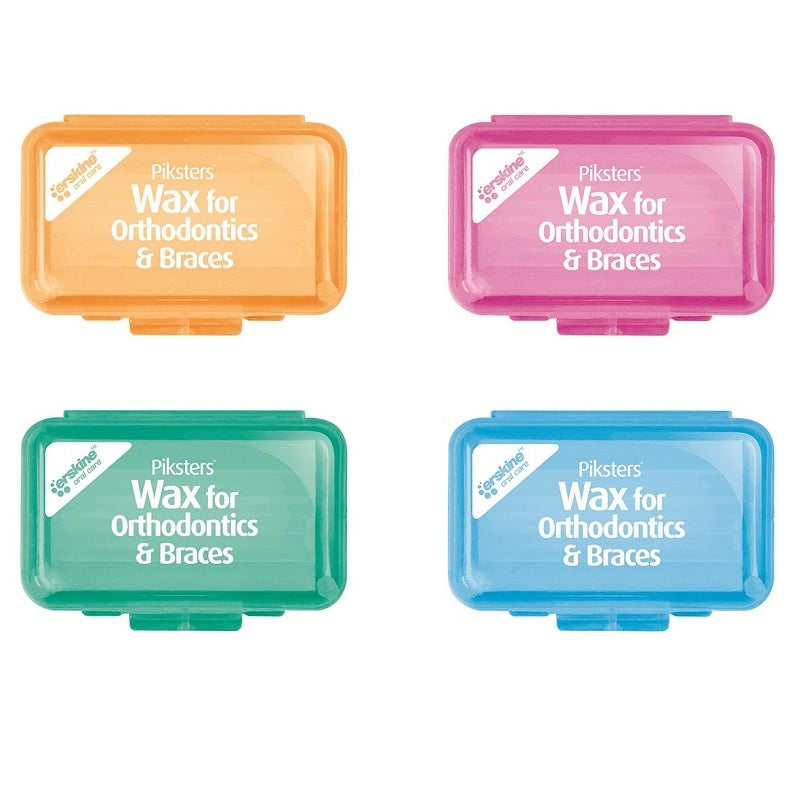 Piksters Orthodontic wax mint twinpacks doosjes in oranje, roze, groen en blauw