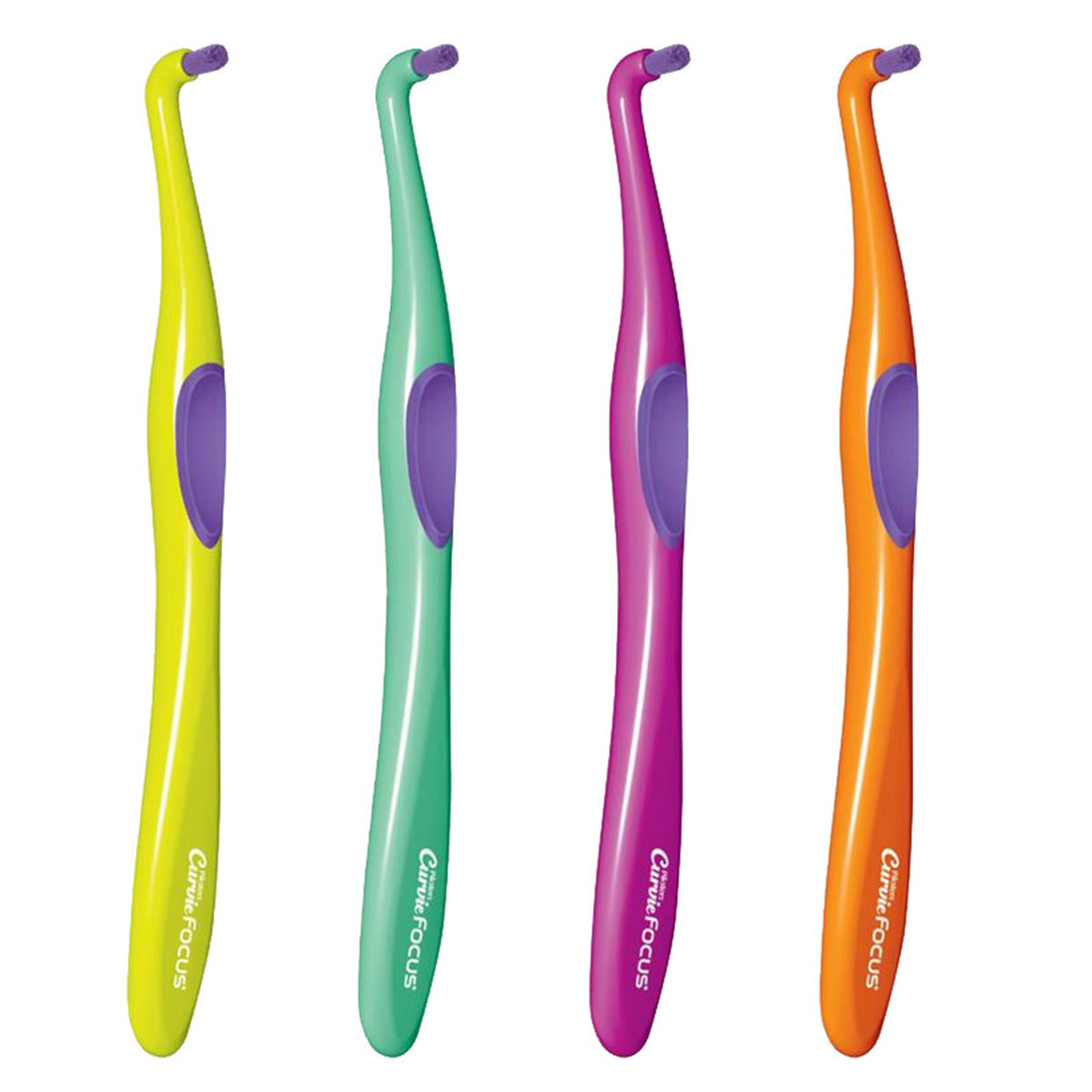 Piksters Curvie Focus Precision tandenborstel in geel, groen, roze en oranje
