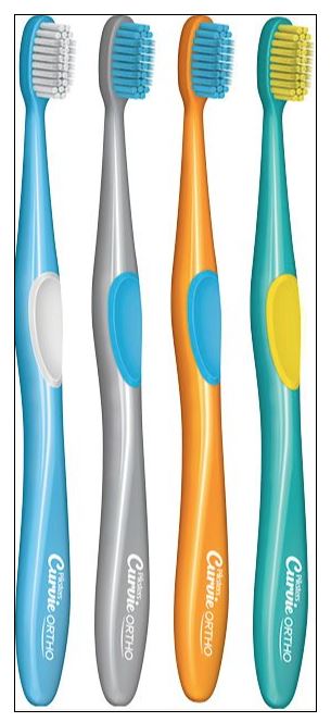 Piksters Curvie Ortho tandenborstel in wit, grijs, oranje en groen