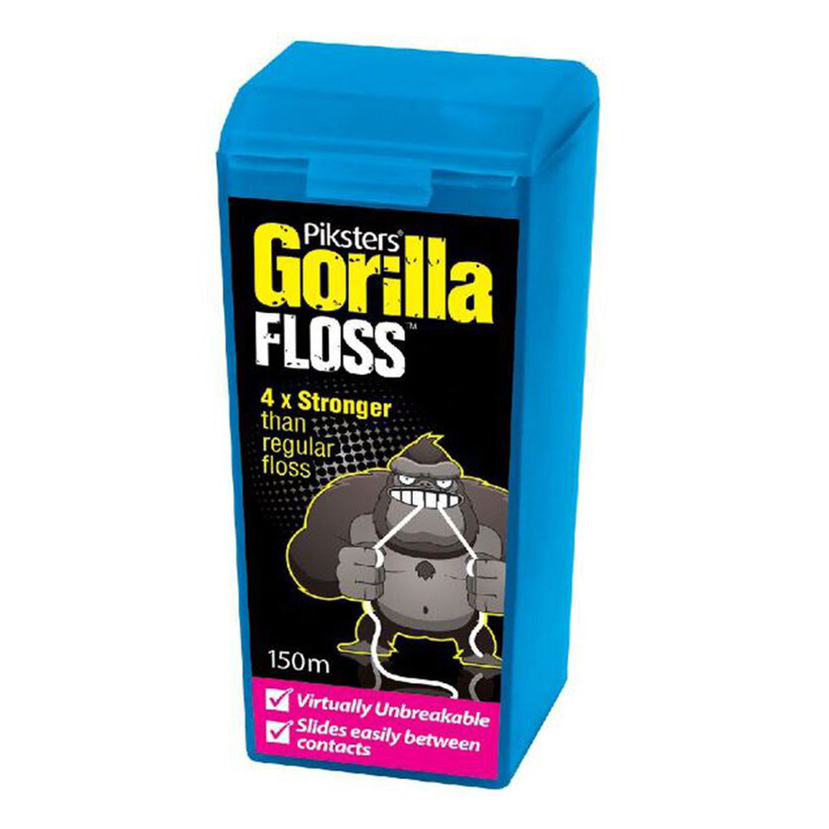 Piksters Gorilla Floss waxed extra strong, blauwe verpakking met gorilla-illustratie, 150m