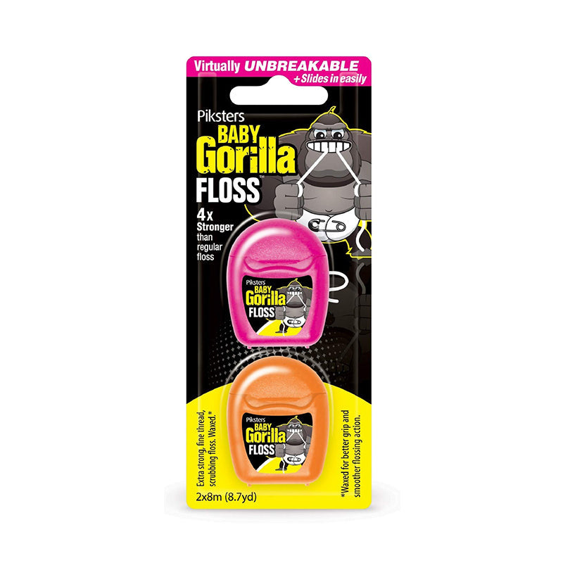 Piksters Gorilla Floss waxed x-strong twin-pack, roze en oranje verpakking met gorilla