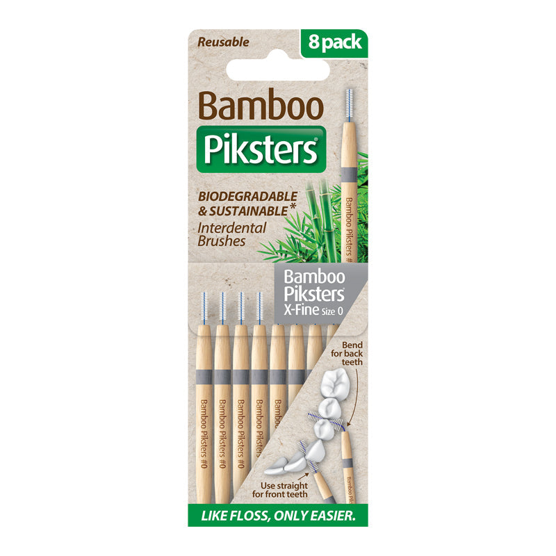 Piksters Bamboo ragers Size 0 X-Fijn verpakking met 8 stuks en gebruiksinstructie