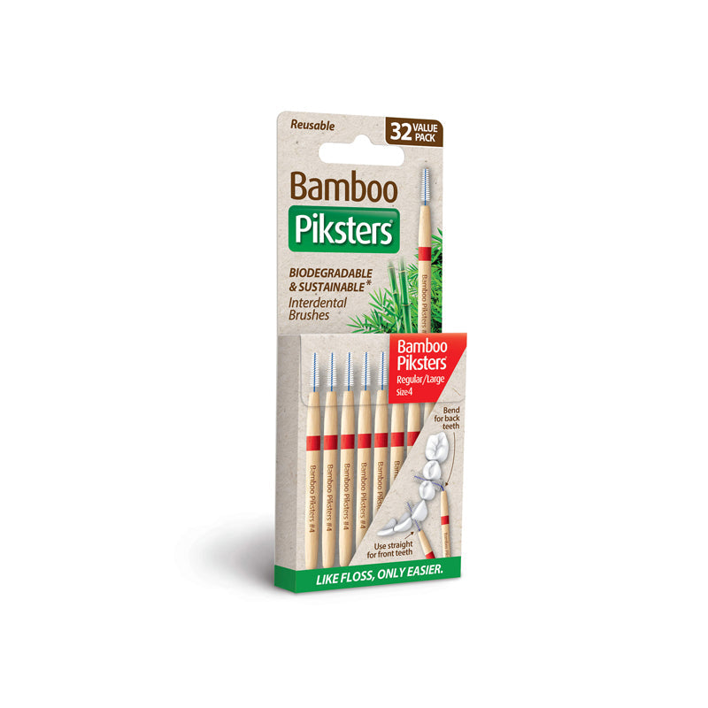 Piksters Bamboo ragers Size 4 Reg/Large rood, verpakking 32 stuks met interdentale ragers