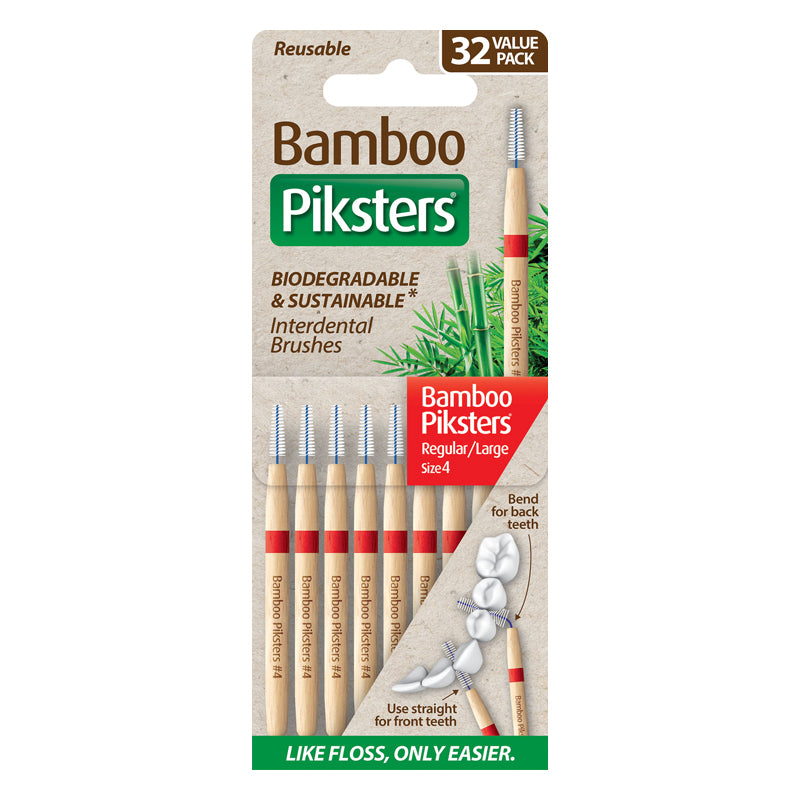 Piksters Bamboo ragers Size 4 Reg/Large rood verpakking met 32 stuks getoond