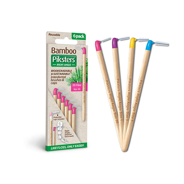 Piksters Bamboo ragers hoek Size 5 Large, close-up van houten stelen met gekleurde ragerkopjes