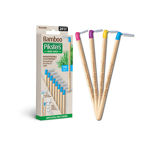 Piksters Bamboo ragers hoek Size 3 Regular geel losse ragers uitgestald naast verpakking