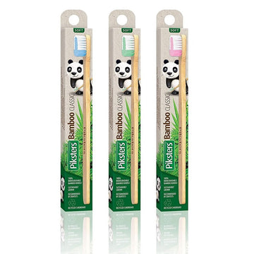 Piksters Bamboo Classic tandenborstels soft in drie verpakkingen met panda
