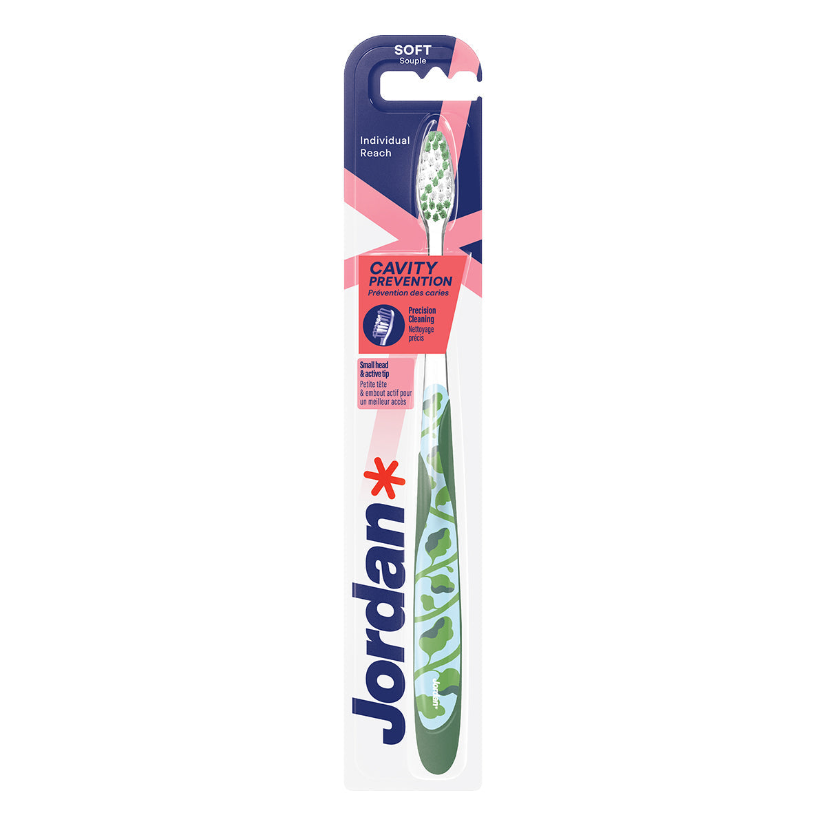 Jordan tandenborstel Individual Reach Soft in blister met groen-witte kop