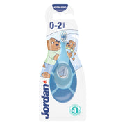 Jordan kinder tandenborstel Step 1 blauw in verpakking, extra zacht 0-2 jaar