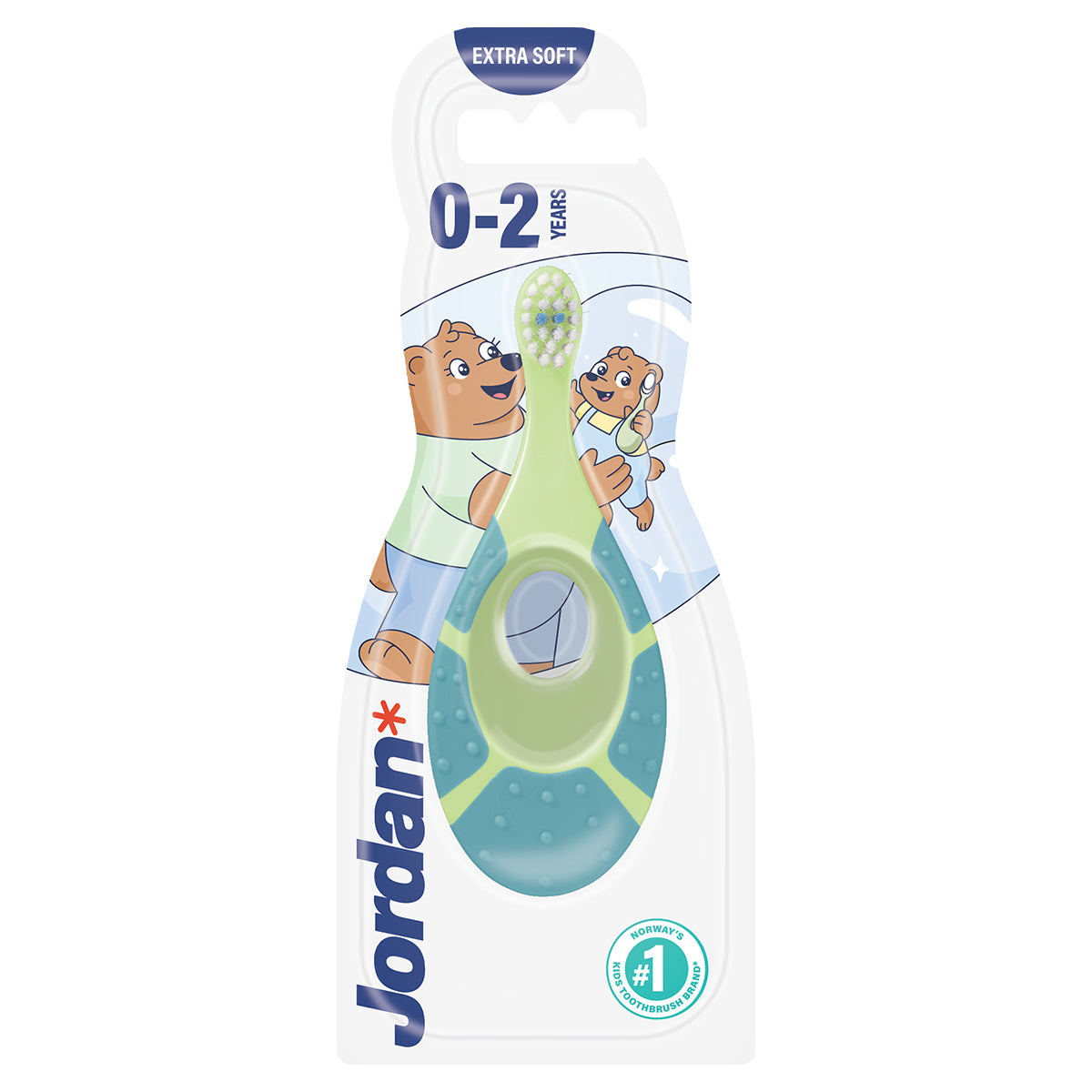 Jordan kinder tandenborstel Step 1 verpakking met beertjes, 0-2 jaar, extra soft