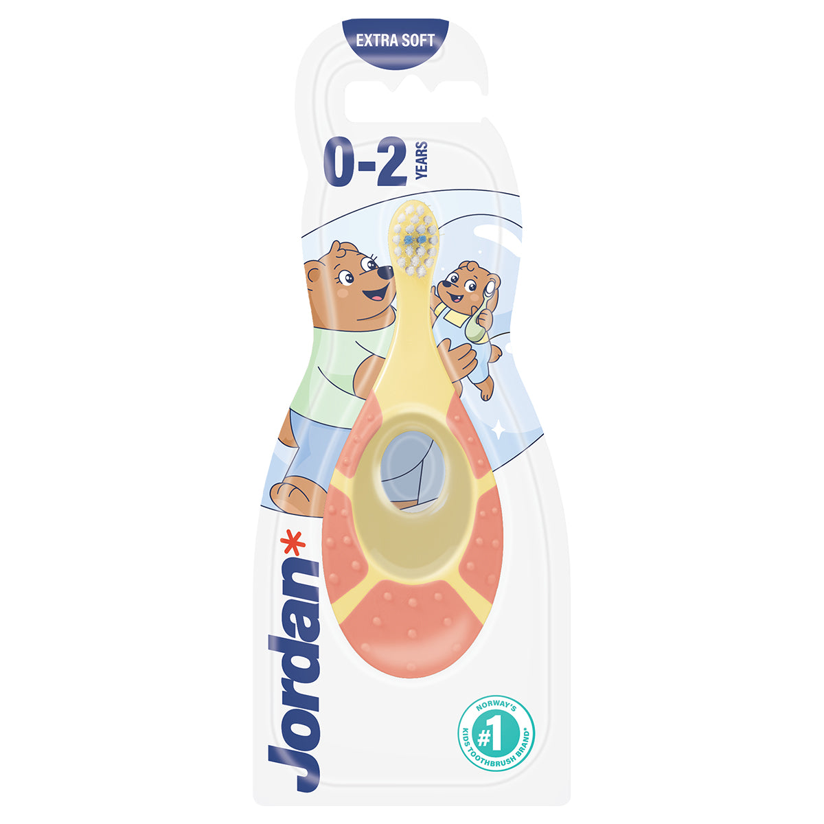 Jordan kinder tandenborstel Step 1 verpakking met beertjes, 0-2 jaar, extra soft